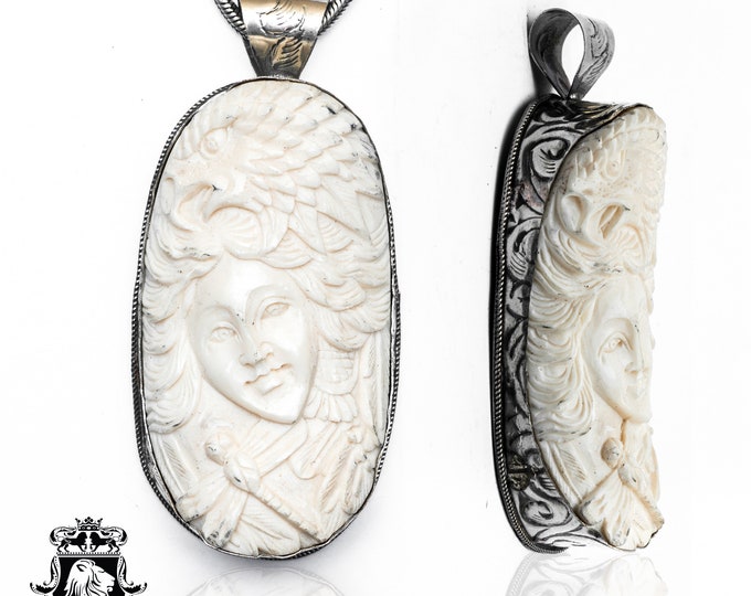 Eagle Lady Carving Pendant & FREE 3MM Italian 925 Sterling Silver Chain N459