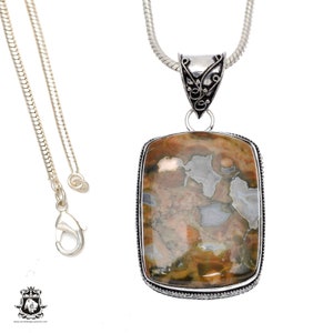 RHYOLITE-hanger jaspis regenwoud & GRATIS 2 MM Italiaanse 925 sterlingzilveren ketting V497