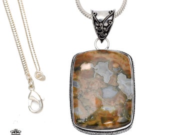 RHYOLITE Rainforest Jasper Pendant & FREE 2MM Italian 925 Sterling Silver ChainV497