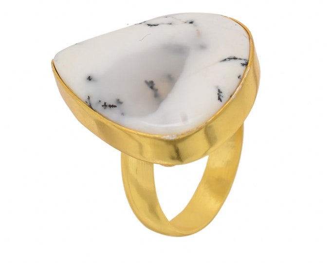 Size 8.5 - Size 10 Dendritic Opal Merlinite Ring Meditation Ring 24K Gold Ring GPR1488