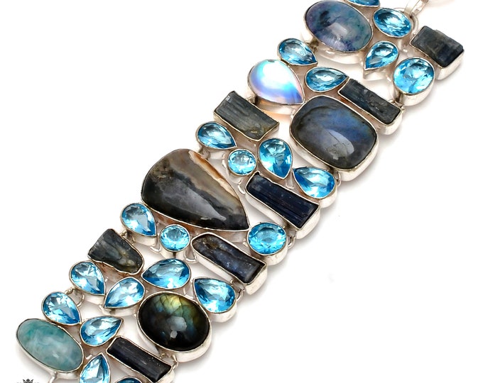 Kyanite Blue Topaz Larimar 925 Sterling Silver Bracelet B3720