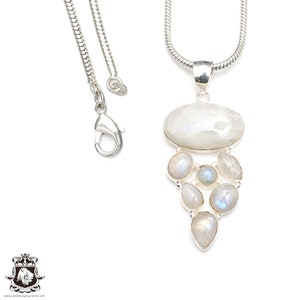 Pingente Moonstone de prata esterlina 925 e corrente italiana de prata esterlina 925 de 2 mm P9245