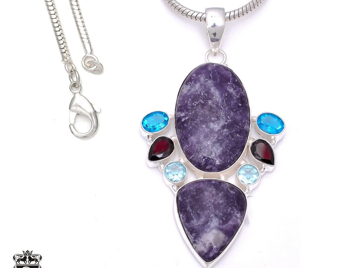 3.3 Inch Charoite 925 Sterling Silver Pendant & 3MM Italian 925 Sterling Silver Chain P7872