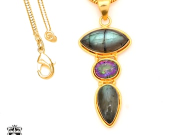 Labradorite 24K Gold Pendant & 3mm Snake Chain GP107