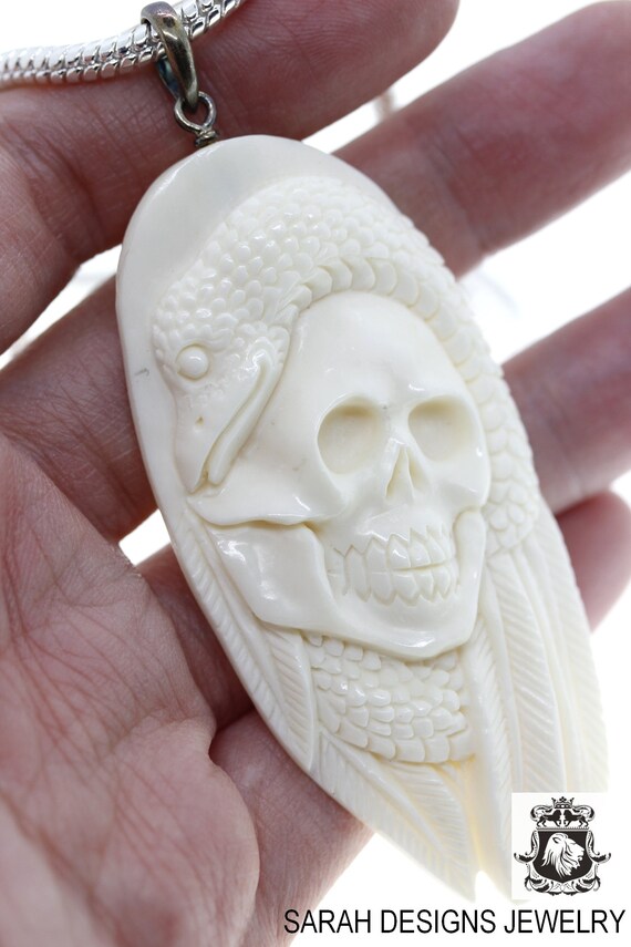 Skull Carving Pendant & FREE 3MM Italian 925 Sterling Silver Skull Carving Pendant & FREE 3MM Italian 925 Sterling Silver