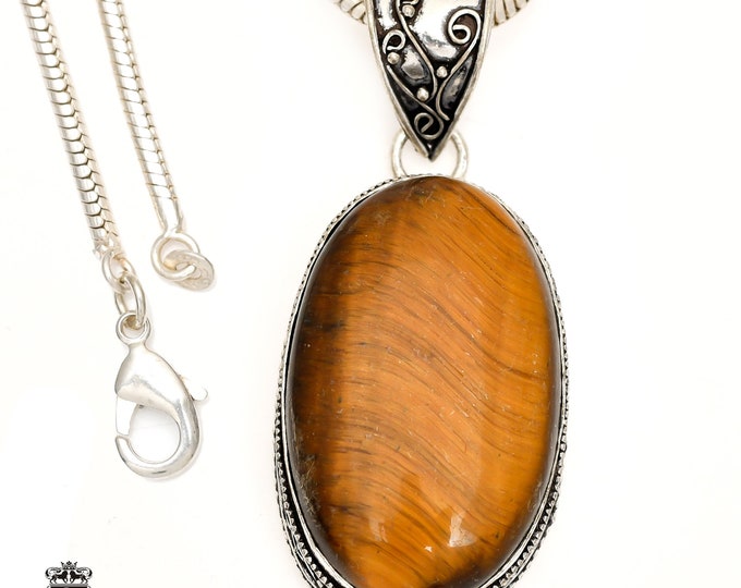 South African TIGER'S EYE Pendant & FREE 3MM Italian 925 Sterling Silver Chain V1329