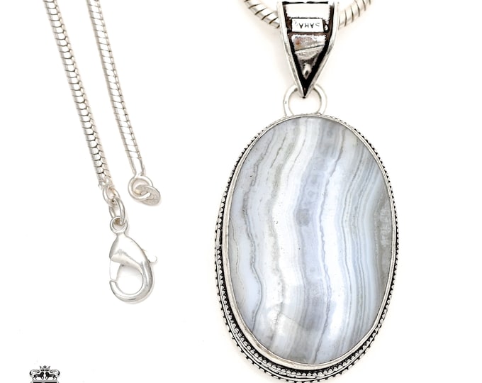 BLUE LACE Agate Pendant & FREE 3MM Italian 925 Sterling Silver Chain V1727