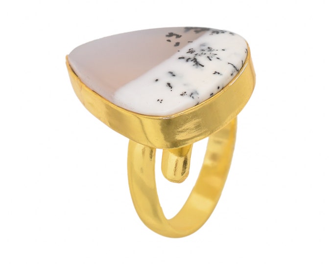Size 9.5 - Size 11 Dendritic Opal Merlinite Ring Meditation Ring 24K Gold Ring GPR1484