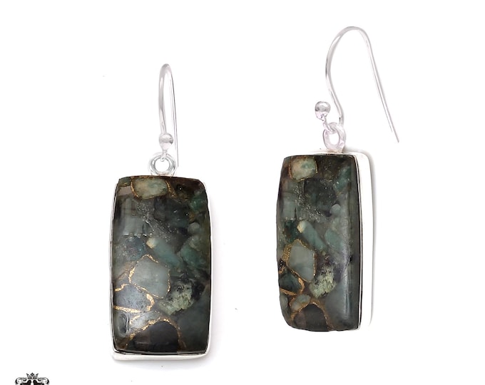 Pyrite Seraphinite 925 Sterling Silver Hook Dangle Earrings E385