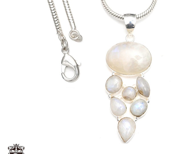 Moonstone 925 Sterling Silver Pendant & 3MM Italian 925 Sterling Silver Chain P9247