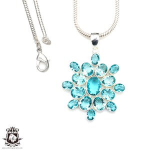 Pingente de prata esterlina 925 com topázio azul e corrente de prata esterlina 925 italiana de 2 mm P9341