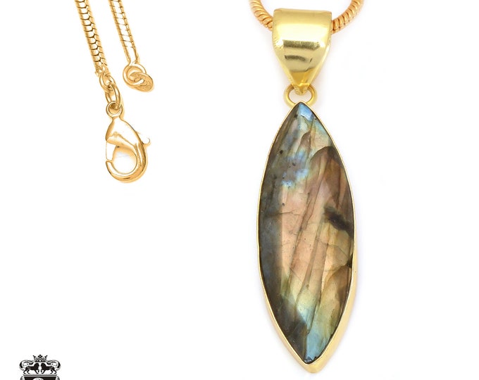 Faceted Labradorite Pendant Necklaces & FREE 3MM Italian 925 Sterling Silver Chain GPH119