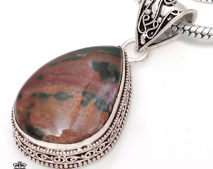 IRON OCEAN Jasper Pendant & FREE 3MM Italian 925 Sterling Silver Chain V1839