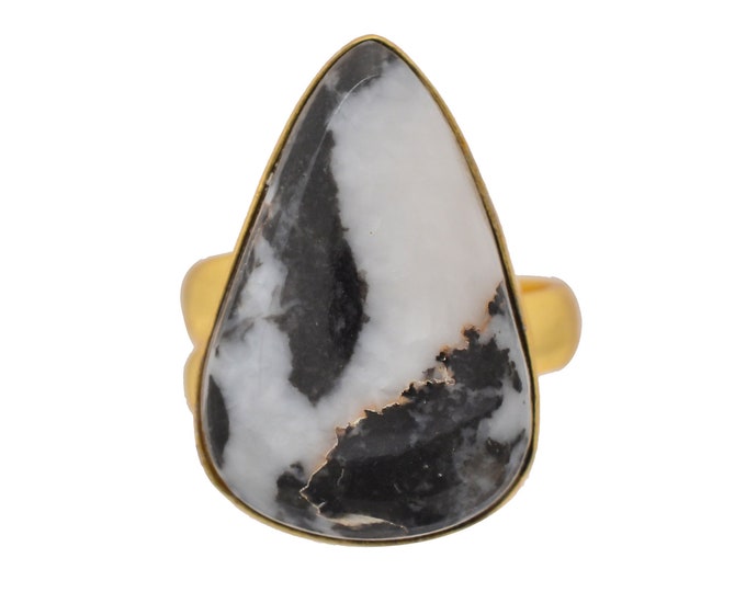 Size 7.5 - Size 9 Zebra Dolomite Ring Meditation Ring 24K Gold Ring GPR1519