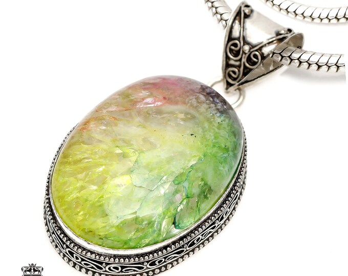 COLORED Irradiated STALACTITE Pendant & FREE 3MM Italian 925 Sterling Silver Chain V1239