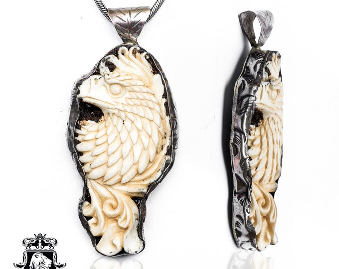 Golden Eagle Carving Pendant & FREE 3MM Italian 925 Sterling Silver Chain N278