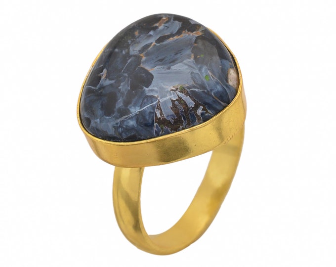 Size 9.5 - Size 11 Pietersite Ring Meditation Ring 24K Gold Ring GPR1447