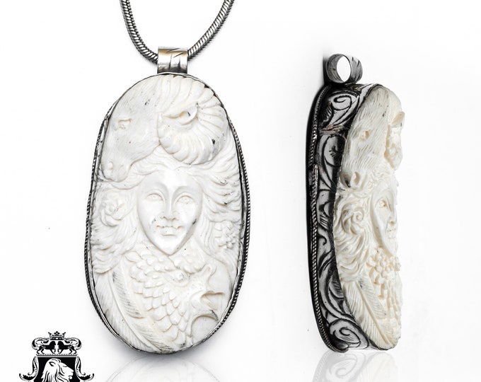 Gat Lady Eagle Capricorn Carving Pendant & FREE 3MM Italian 925 Sterling Silver Chain N290