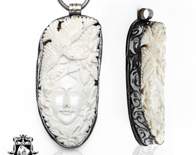 Norse Goddess Fjörgyn with Hummingbird Carving Pendant & FREE 3MM Italian 925 Sterling Silver Chain N305
