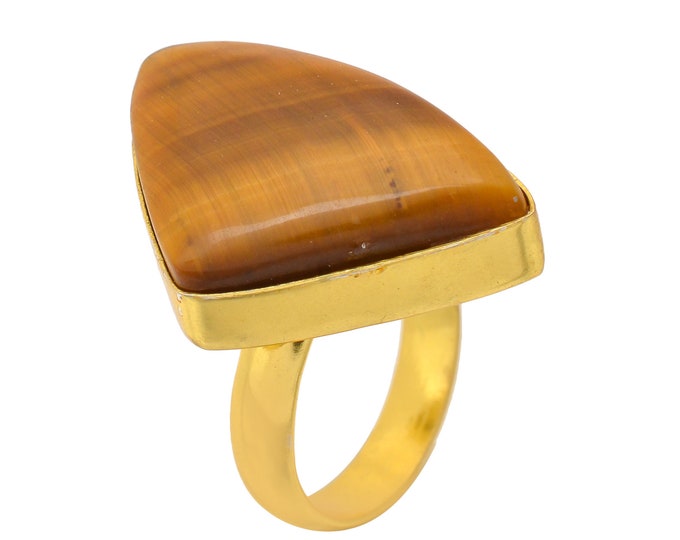 Size 9.5 - Size 11 Tiger's Eye Ring Meditation Ring 24K Gold Ring GPR1728