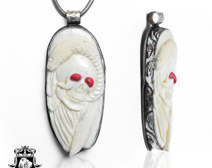 Medusa Skull Carving Pendant & FREE 3MM Italian 925 Sterling Silver Chain N491