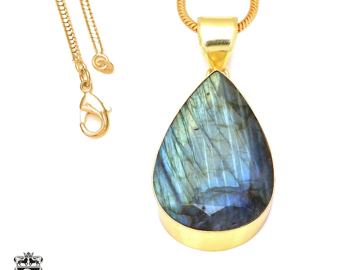 Faceted Fire Labradorite Necklace & FREE 3MM Italian 925 Sterling Silver Chain GPH118