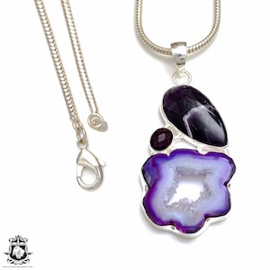 3 Inch Stalactite Chevron Amethyst 925 Sterling Silver Pendant & 2MM Italian 925 Sterling Silver Chain P8768