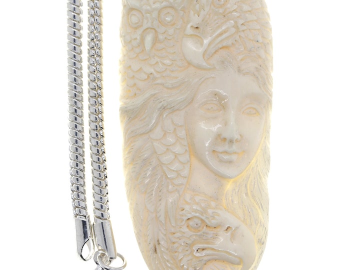 Lady Eagle Owl Carving Pendant & FREE 3MM Italian 925 Sterling Silver Chain C234