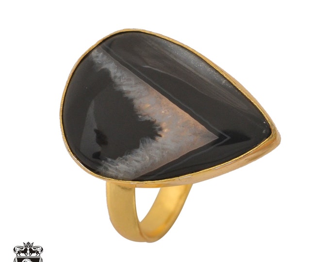 Size 10.5 - Size 12 Banded Agate Ring Meditation Ring 24K Gold Ring GPR1063