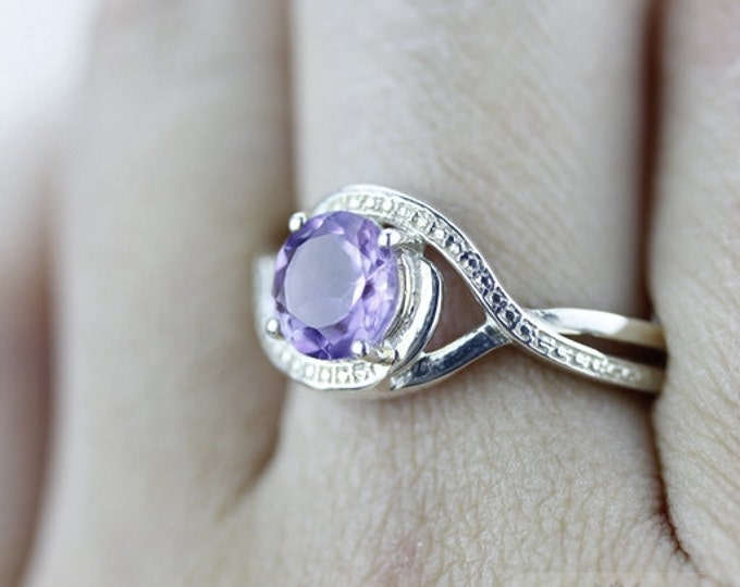 SIZE 7 ROUND Cut AMETHYST Fine 925 Sterling Silver Ring (Nickel Free) r598