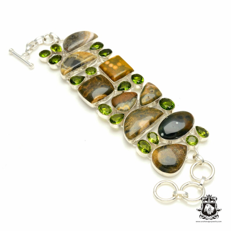 Rhyolite Rainforest Jasper Peridot Bracelet B3243