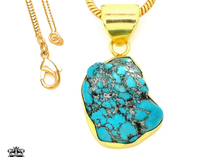 Tibetan Turquoise Nugget Pendant Necklaces & FREE 3MM Italian 925 Sterling Silver Chain GPH920