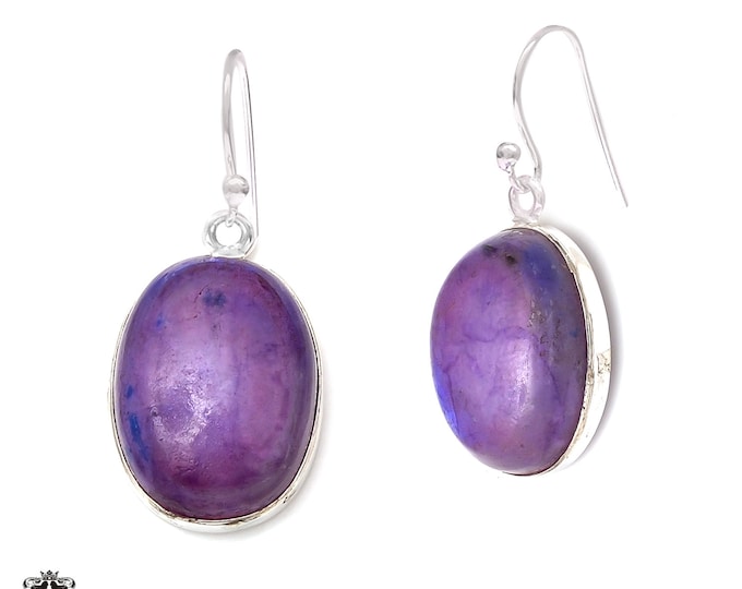 Purple Moonstone 925 Sterling Silver Hook Dangle Earrings E446