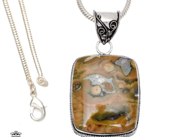 RHYOLITE Rainforest Jasper Pendant & FREE 2MM Italian 925 Sterling Silver Chain V500