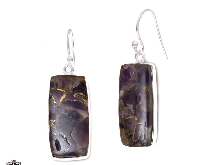 Pyritized Amethyst 925 Sterling Silver Hook Dangle Earrings E389