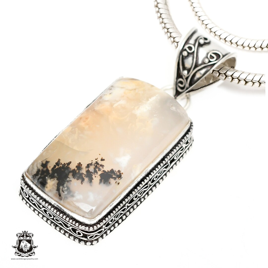 LANDSCAPE Agate Pendant & FREE 2MM Italian 925 Sterling Silver