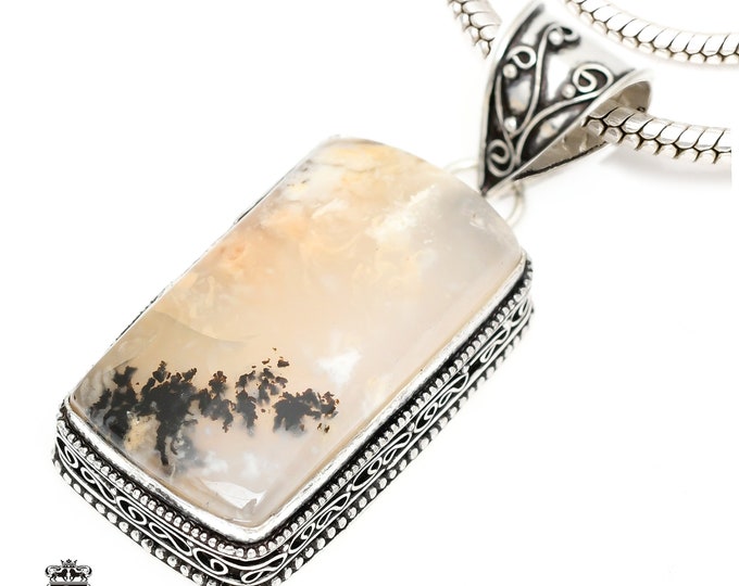 LANDSCAPE Agate Pendant & FREE 3MM Italian 925 Sterling Silver Chain V1384