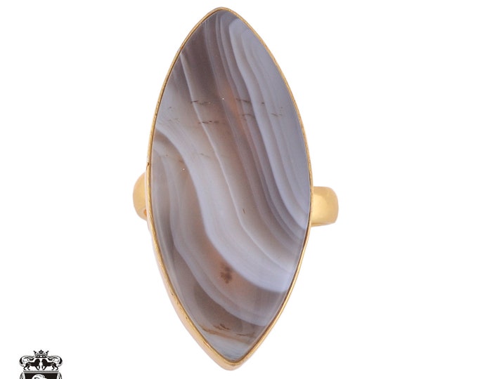 Size 6.5 - Size 8 Banded Agate Ring Meditation Ring 24K Gold Ring GPR987