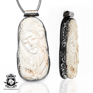 Flock of Eagle Lady Carving Pendant & FREE 2MM Italian 925 Sterling Silver Chain N429