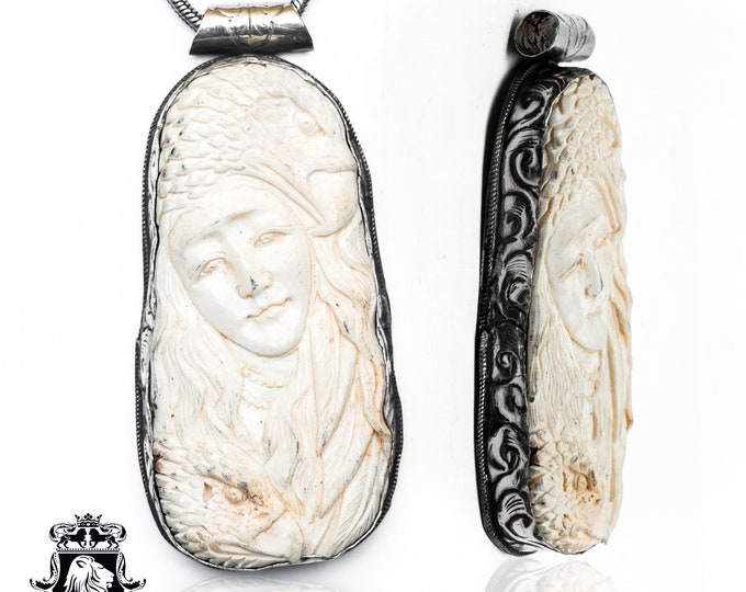 Flock of Eagle Lady Carving Pendant & FREE 3MM Italian 925 Sterling Silver Chain N429
