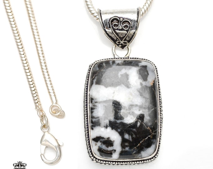 Dense Pattern! Zebra Jasper Stone Pendant & FREE 3MM Italian 925 Sterling Silver Chain V288