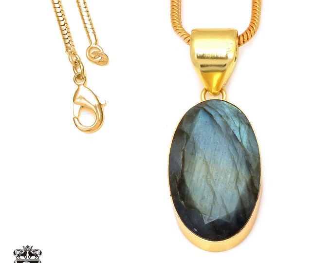 Faceted Labradorite Pendant Necklaces & FREE 3MM Italian 925 Sterling Silver Chain GPH116