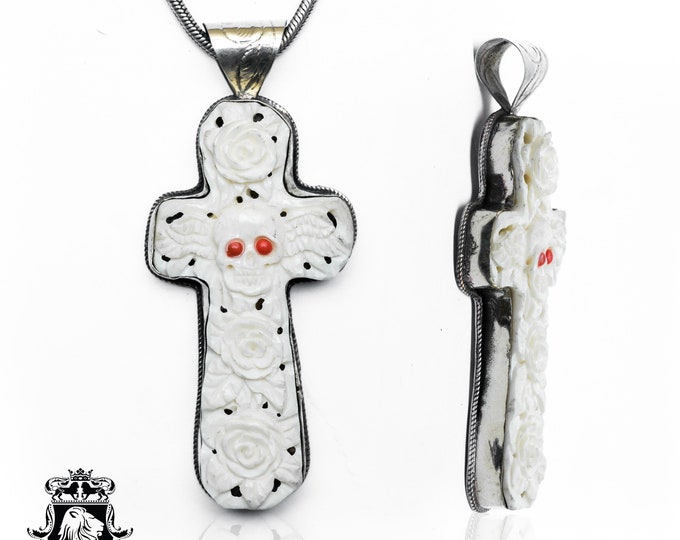 Skull Cross Carving Pendant & FREE 3MM Italian 925 Sterling Silver Chain N544