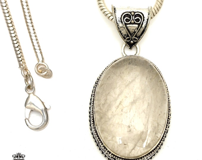 RUTILE RUTILATED Quartz Pendant & FREE 3MM Italian 925 Sterling Silver Chain V1170