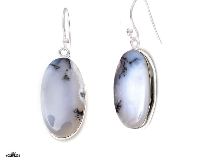 Dendritic Opal 925 Sterling Silver Hook Dangle Earrings E448