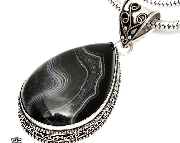 Botswana BANDED AGATE Pendant & FREE 3MM Italian 925 Sterling Silver Chain  V1098