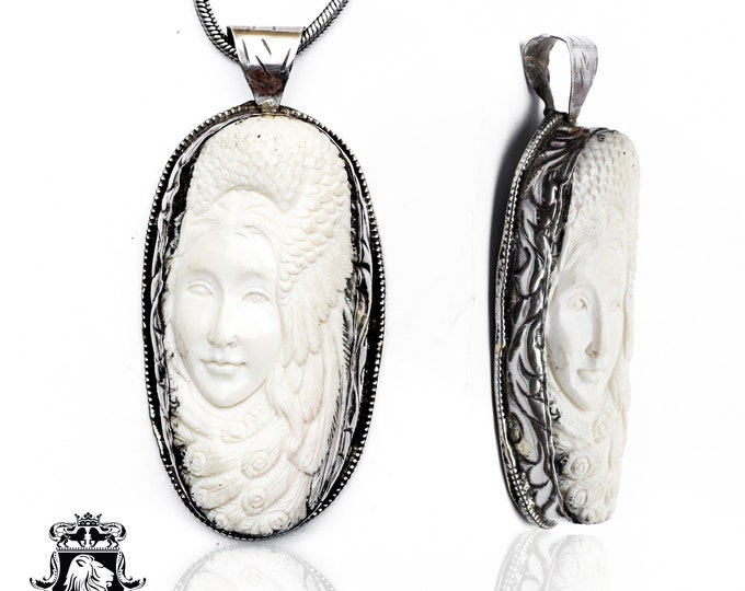 Lady Wrapped around Peacock Carving Pendant & FREE 3MM Italian 925 Sterling Silver Chain N277