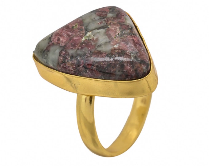 Size 8.5 - Size 10 Eudialyte Ring Meditation Ring 24K Gold Ring GPR1433