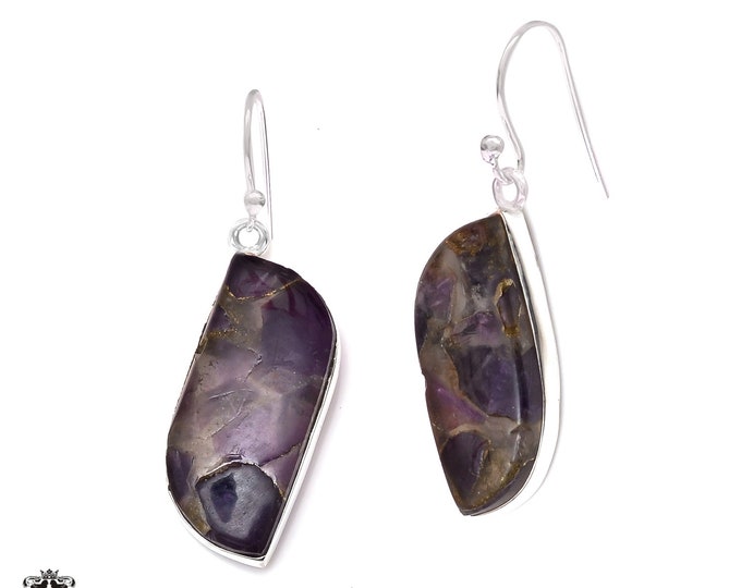 Pyrite Amethyst 925 Sterling Silver Hook Dangle Earrings E355