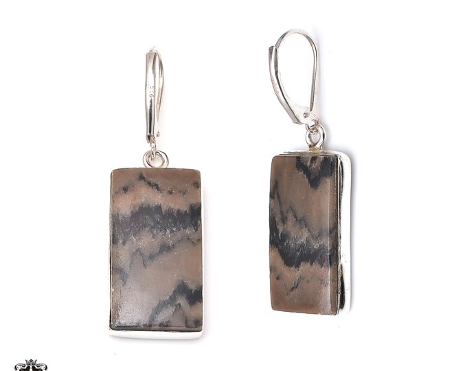 2 Inch Stromatolite 925 Sterling Silver Dangle & Drop Leverback Earrings E165